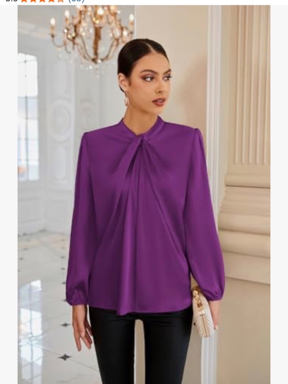 GRACE KARIN Long Sleeve Satin Blouse Top with V-Neck and Left Bow Sz L - Picture 2 of 9